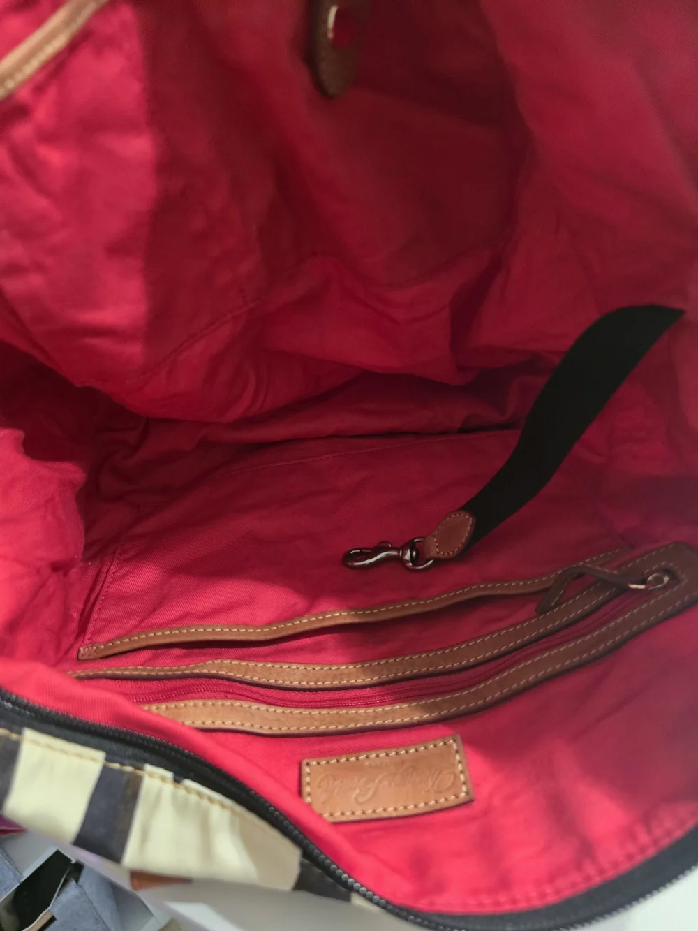 Dooney & Bourke Black and White Zebra Stripe Tote with Brown Leather Handles